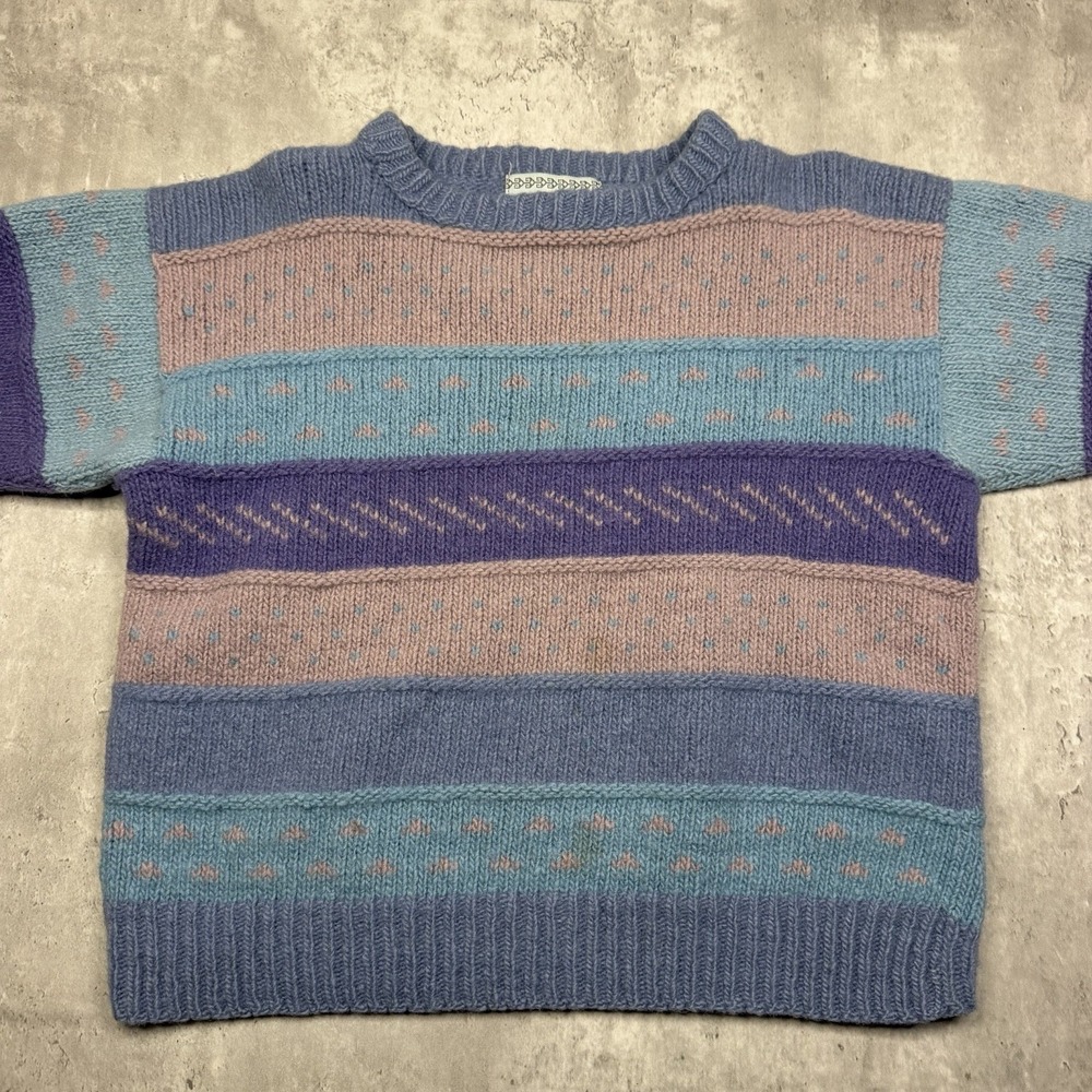 Nomadic Traders Sweater Womens S Pastel Striped Hand Knit 100% Wool VTG Peru - Picture 2 of 6